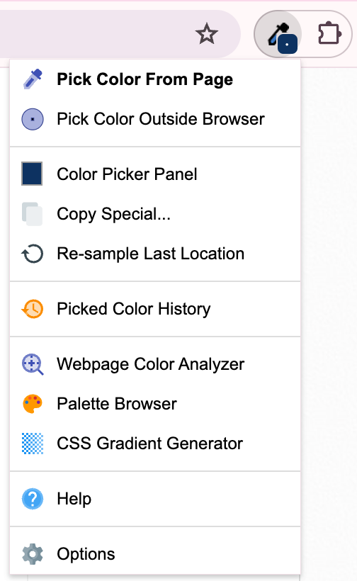 Color tools in the ColorZilla browser extension for Chrome